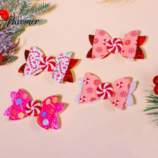 Charming Hair Clips for Photo Shoots Christmas Candies Bow Clip Women Girls, Sweet Glitter Hairpins, Artificial Leather Accessories Clip, Cute