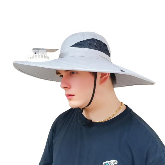 Fan Hat Wide-Brimmed Outdoor Hat with Dual-Power Fan Design Solar USB Charging Hiking Cycling Fishing Sun Hat