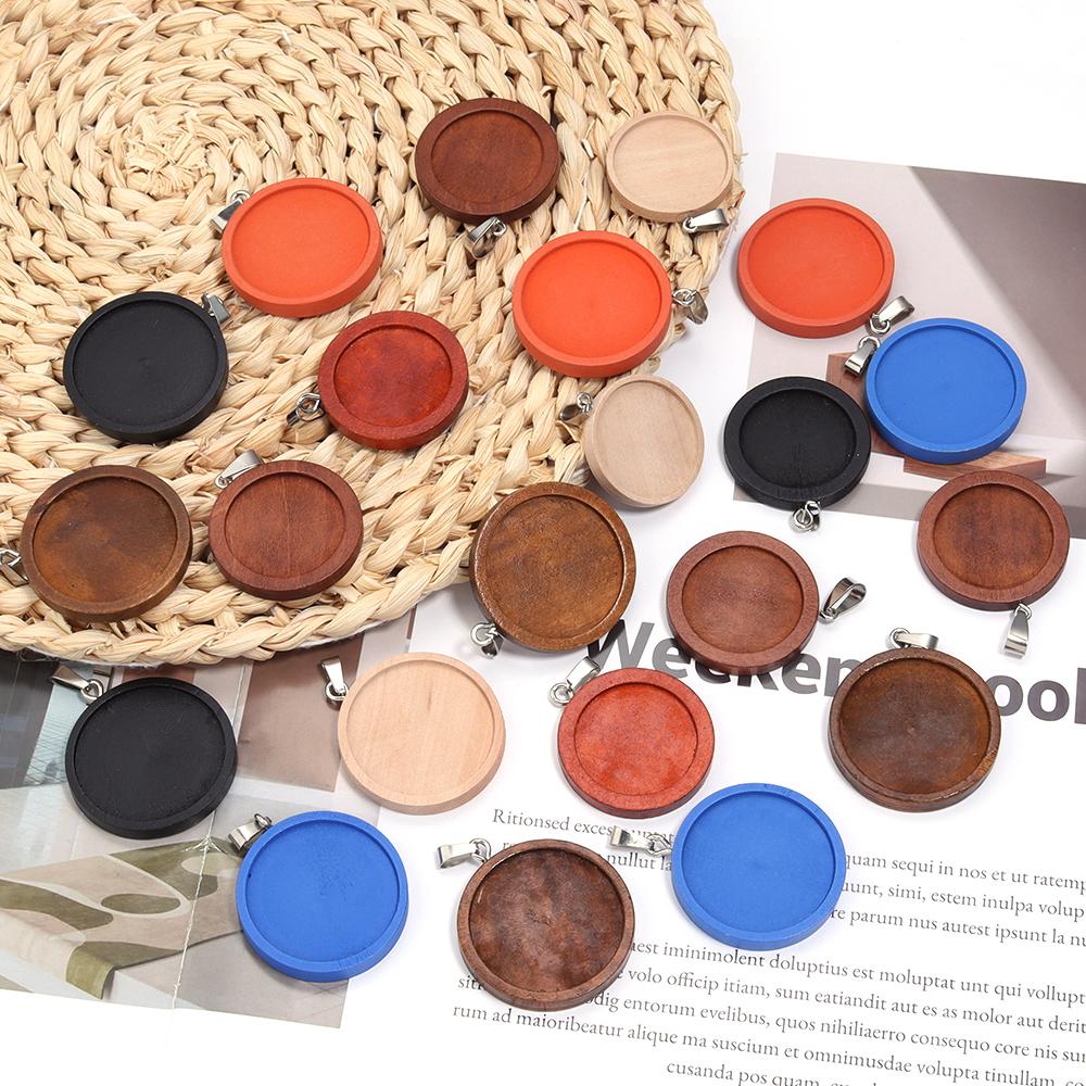 Louleur 1ks Dřevěné základny pro kabošony 25mm/30mm Průměr Prázdné dřevěné základny pro přívěsky s kabošony DIY šperky pro výrobu náhrdelníků