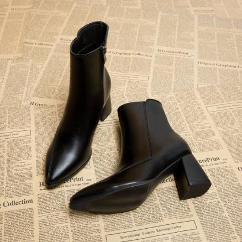 New Style Fashion British Style Popular Luxury Women's Boots Pointed Toe Thin Side Zipper Black Nude Boots Women Zapatos Mujer