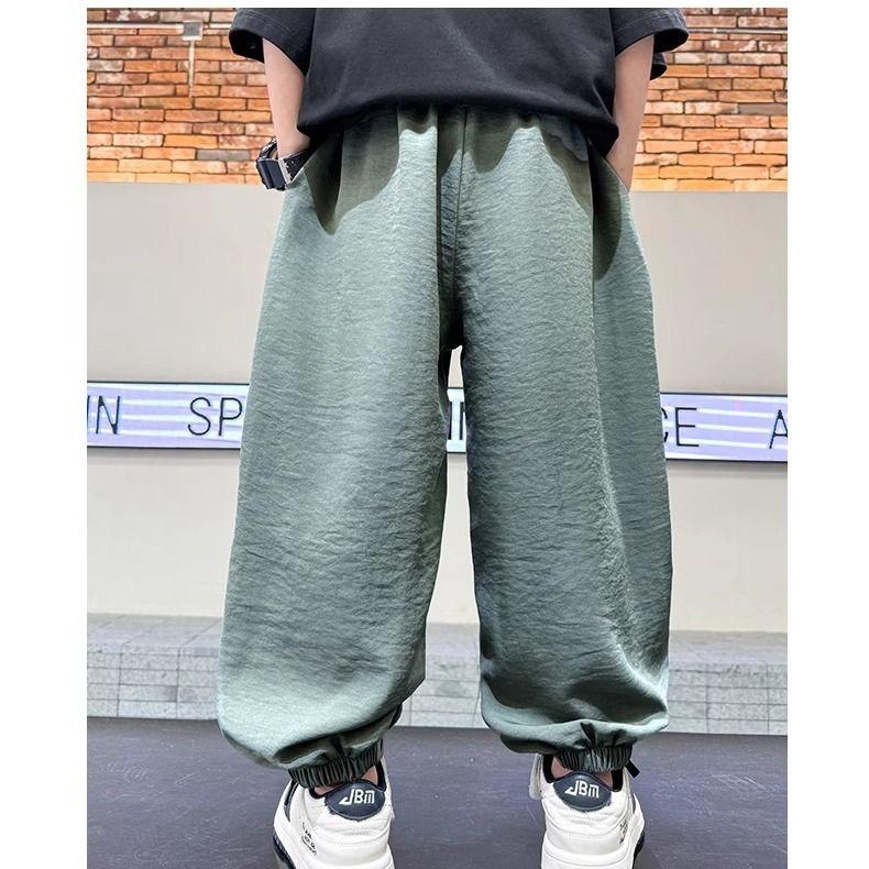 

Брюки от комаров для мальчиков и девочек, летние тонкие из ледяного шелка в китайском стиле, быстросохнущие детские брюки для мальчиков 140 зелёный