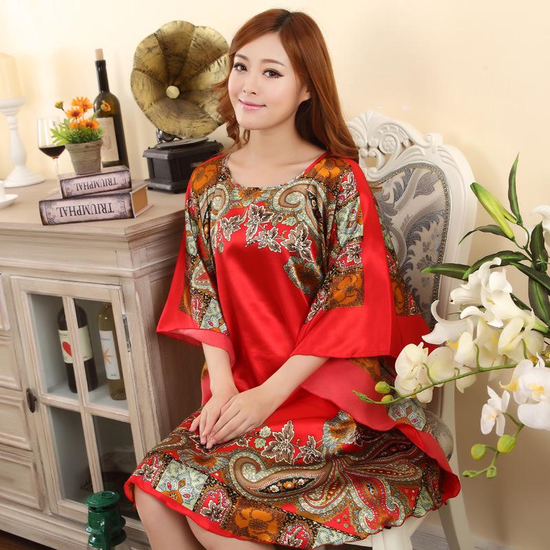Mosojoy Women's Plus Size Silk Batwing Nightgown - Summer Floral Print Pajamas