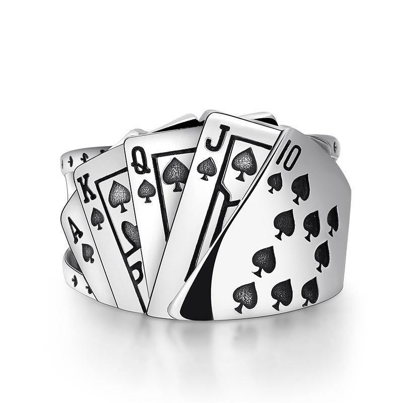 1PC Flush Playing Card Ring Men and Women Personality Domineering Retro Old Diamond Square Opening Ring