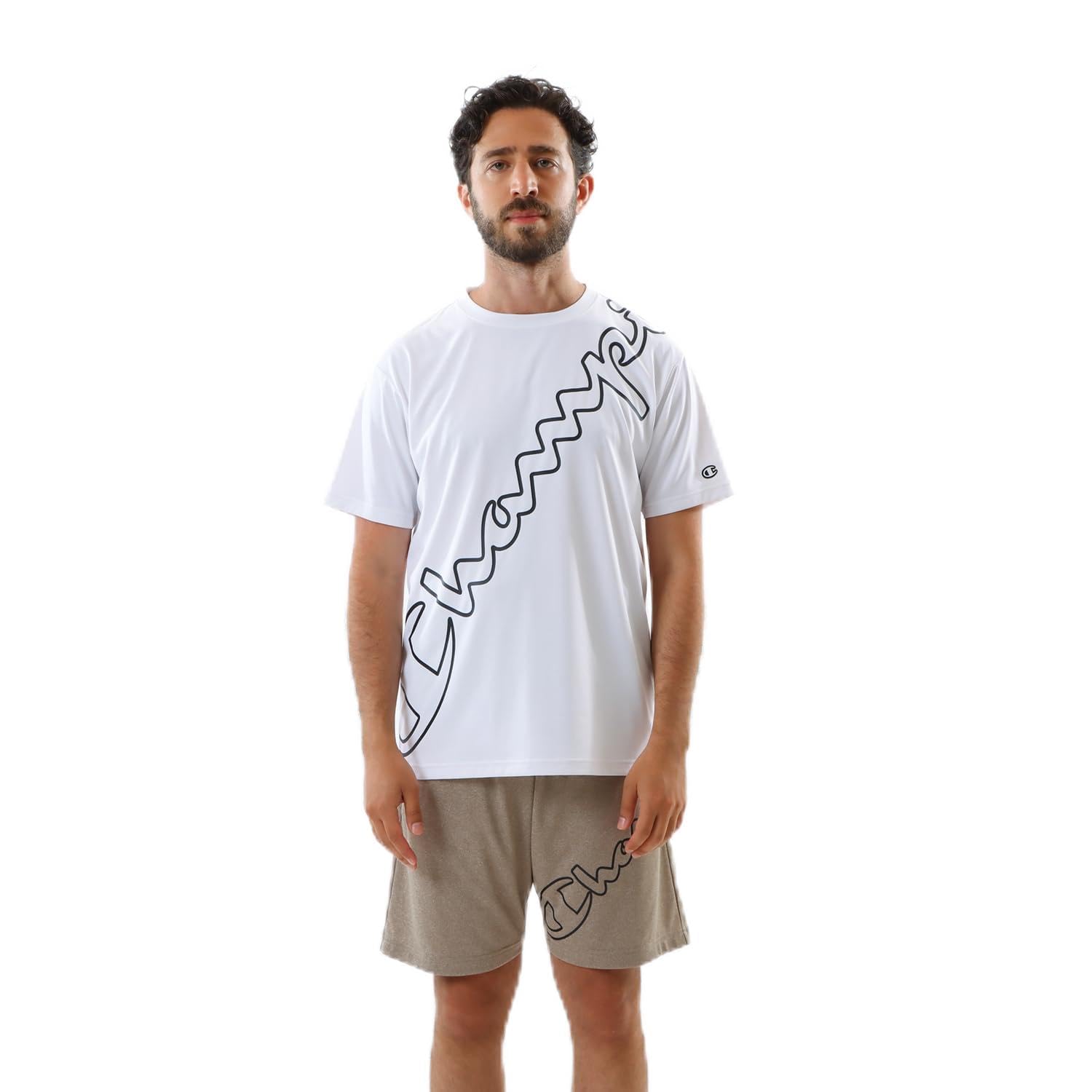 

Champion Short Sleeve Crew Odor Quick UV Graphic Logo Men s T-Shirt, Neck, Antibacterial, Resistant, Drying, Protection, Print, White, C3-ZS307 белый