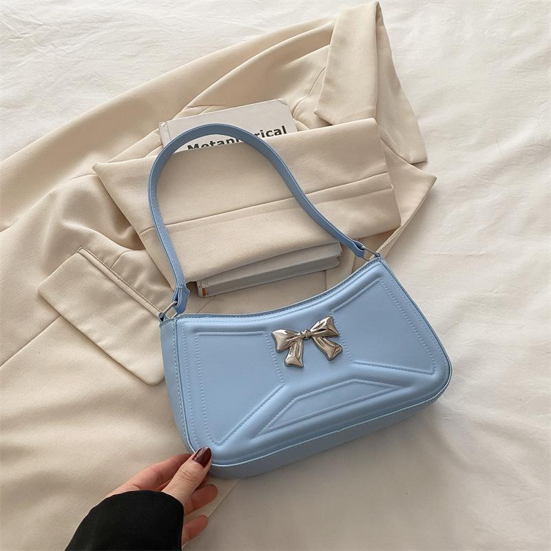 

Новый тренд темперамент универсальная простая мода женская сумка плечевая портативная подмышечная сумка украшение бантом квадратная синий