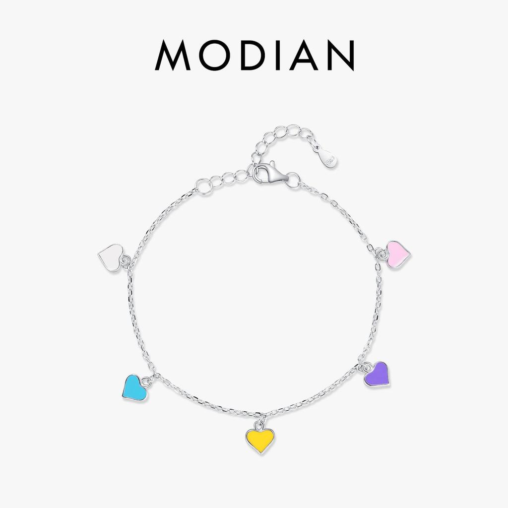 MODIAN 925 Sterling Silver Colorful Hearts Bracelet Rainbow Enamel Link Chain Party Fine Jewelry For Women Valentine's Day Gift