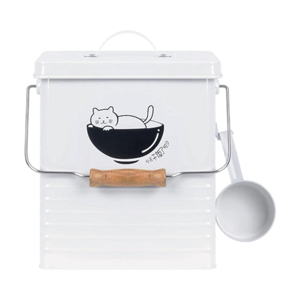 Cat Food Storage Container Dustproof Cover Iron Food Dispenser for Apartment