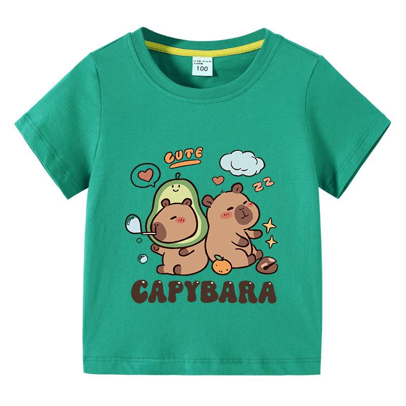 Solid Color Kids Basic T-shirt Capybara Tees 3-10Years Children Short Sleeved Clothes Boys Girls Round Neck Tops Birthday Gifts