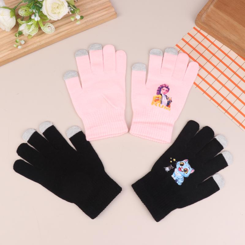 K Pop Demon Hunters Girls Gloves Woman Touch Screen Gloves Lady Winter Warm Cartoon Anime Accessories Cute Gift