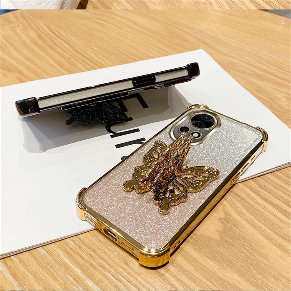 Shockproof Glitter Butterfly Holder Stand Phone Case For Huawei Nova 13 Pro 12 11 10 9 8 7 6 5 Pro SE Plating Soft Silicon Cover