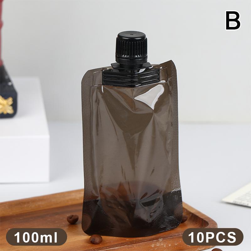 10 Pcs 50/100Ml Plastic Black Self-Standing Coffee Tea Liquid Suction Nozzle Bag Diy Cocoa Matcha Travel Beverage Portable Pouch