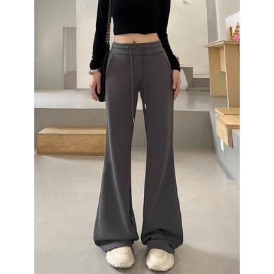 Graue Hüftniedrige Schlaghosen für Damen im Herbst und Winter Neue Hängende Yoga-Huf-Bodenhosen Schlanke Kordelzug-Mikro-Schlaghosen