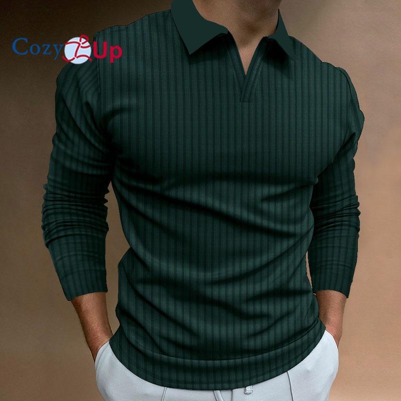 Polo da uomo a maniche lunghe in maglia Cozy Up, polo estivo vintage con bottoni