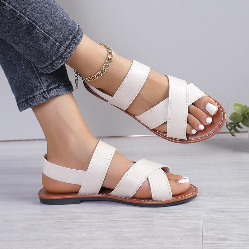 

Roman style flat-bottomed open-toed sandals women s summer new comfortable outer wear casual versatile large-size women s shoes 43 білий