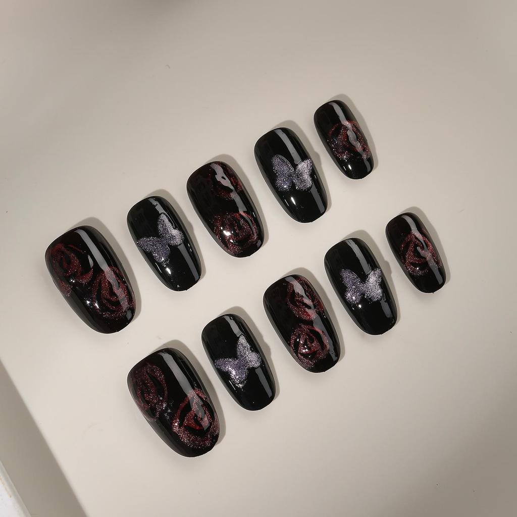 Handmade Butterfly Cat Eye Nails: Luxe Darkening & Whitening Short Autumn/Winter Patches