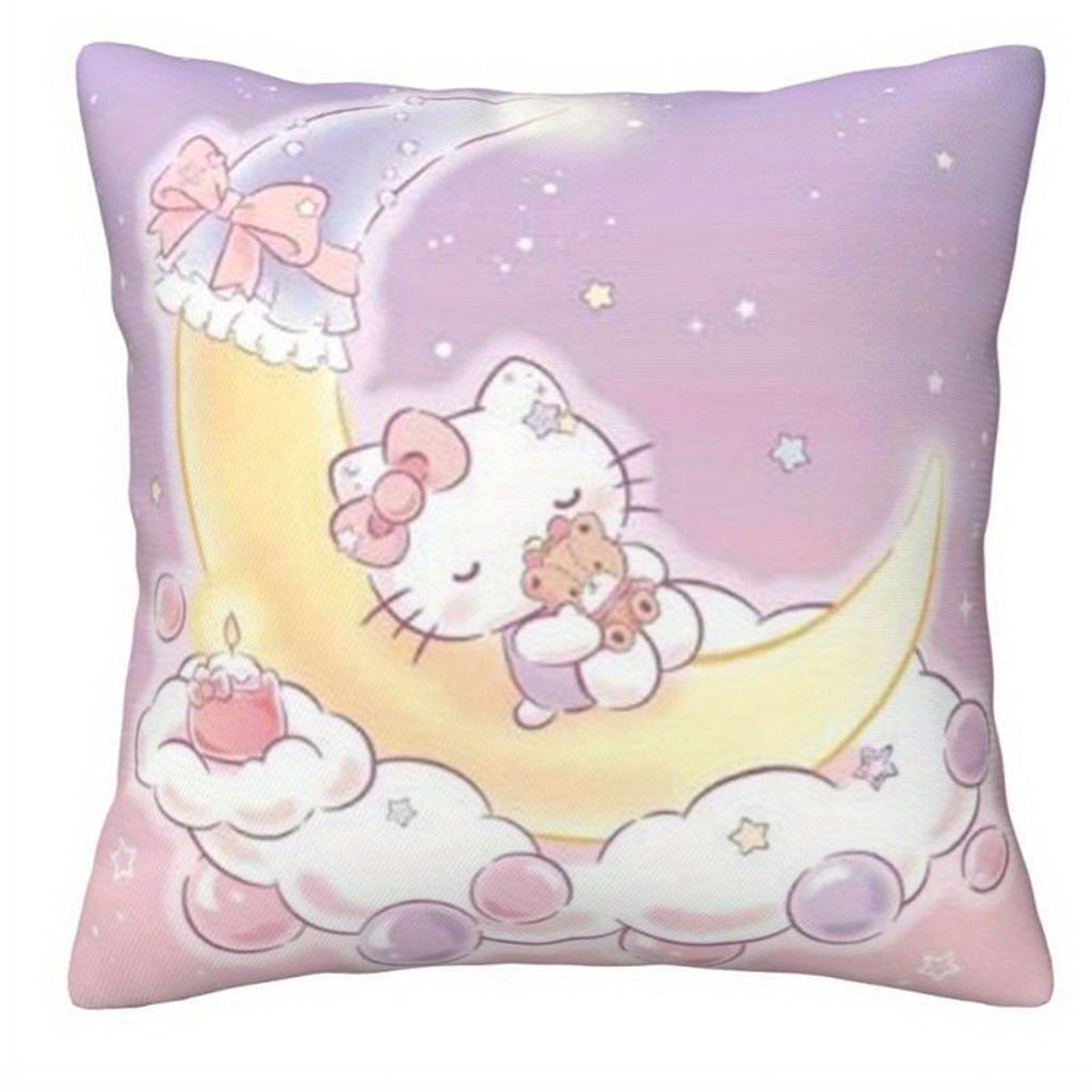 Kawaii Moon Sleep Cartoon Pillow Cover Pastel Starry Sky Print Polyester Cushion Case Sweet Dream Themed Home Decor for Sofa