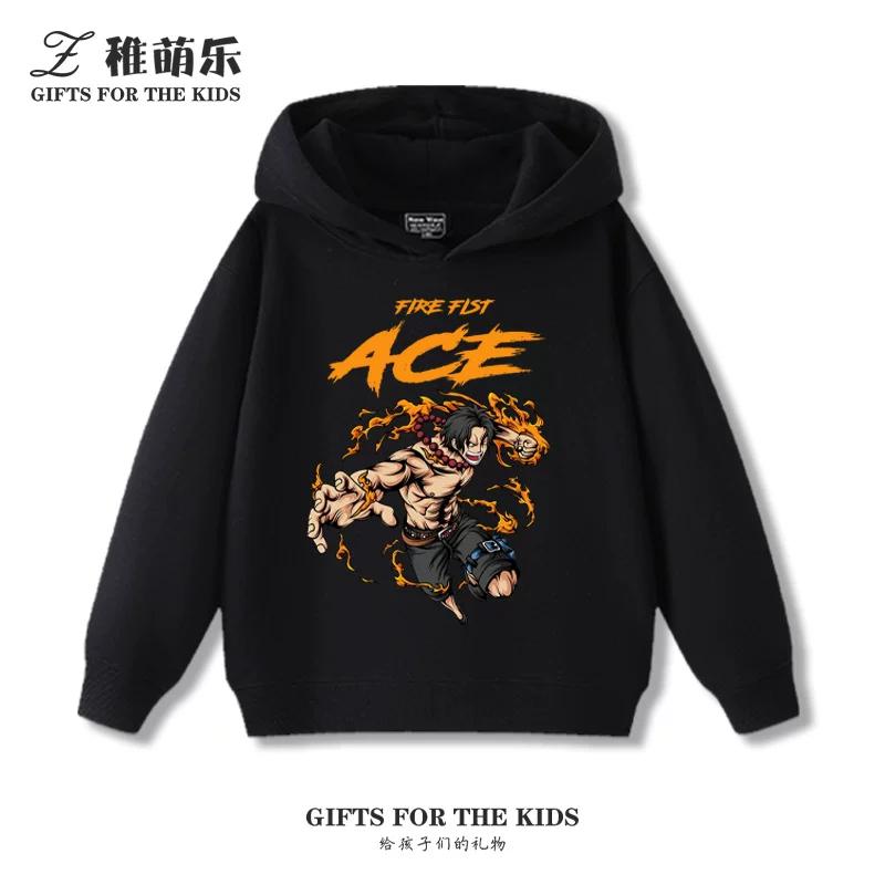 Kinder-Hoodie mit Aufdruck zum Thema Luffy aus One Piece, innen gefüttert mit Fleece, vielseitig und modisch für Herbst und Winter.