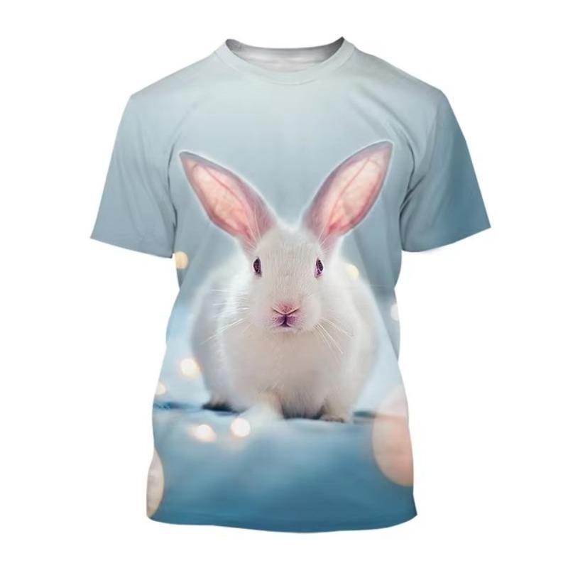 Cute Rabbit 3D Print T-shirt Men's O-Neck T Shirts Casual Short Sleeve Oversized Harajuku Streetwear Tees Tops Kids Clothing