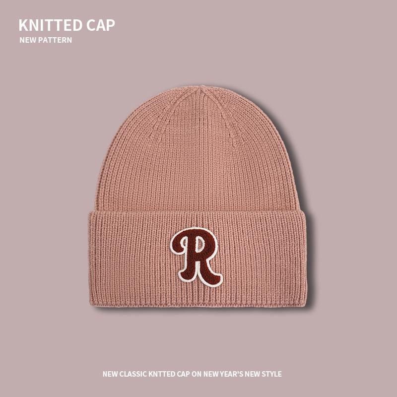 R Buchstabe süß cool vielseitig trendig Strickmütze Herbst und Winter verdickt warm Ohrenschützer Wollärmel Kopf Kältemütze