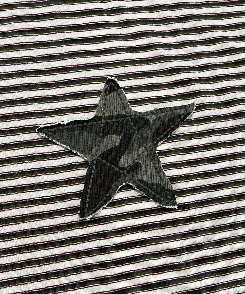 SK8ER ROCK Star Stripe Ringer T-Shirt ((Khaki))
