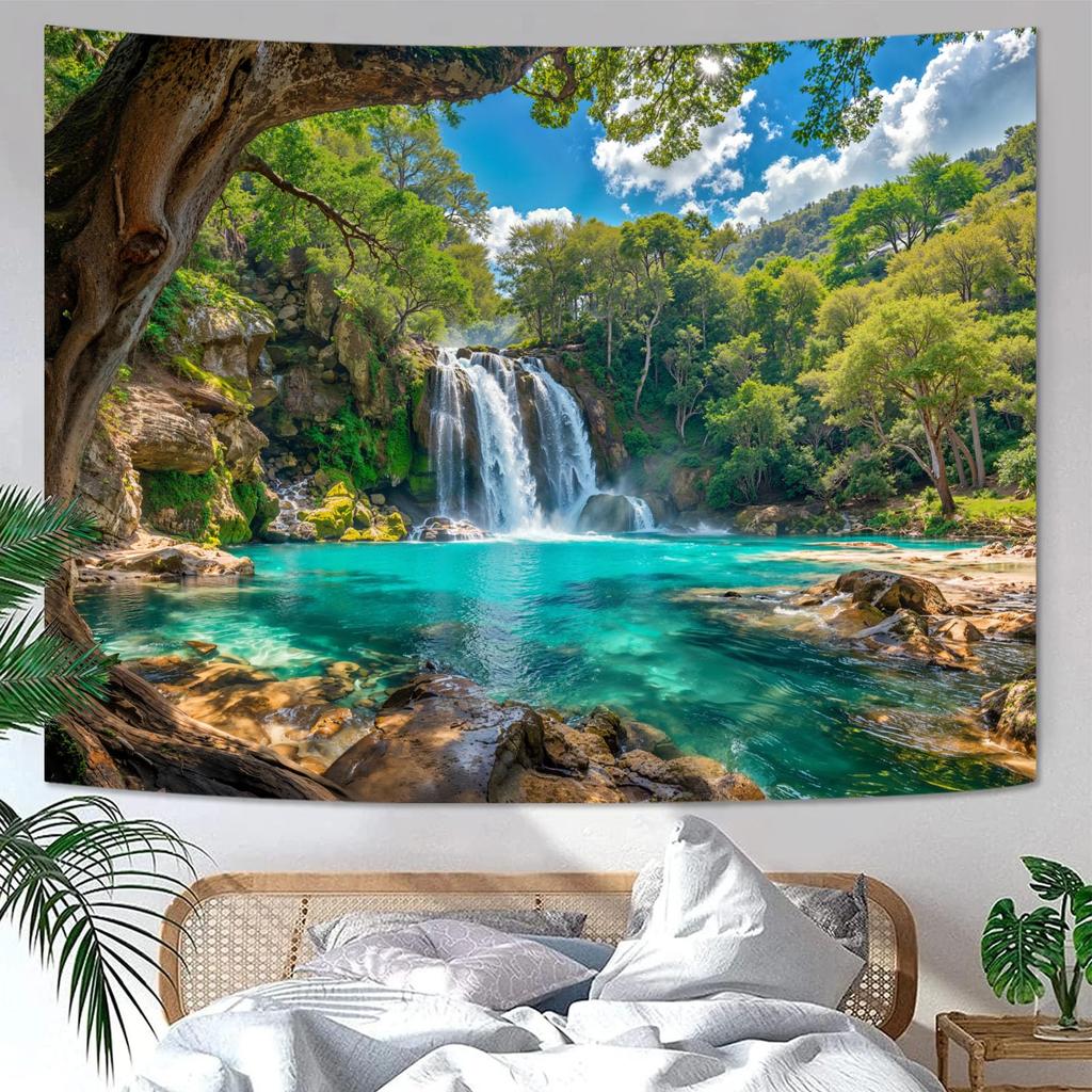 Tropical Forest Waterfall Tapestry Healing Nature Landscape Wall Hanging for Bedroom Living Room Homestay Decor