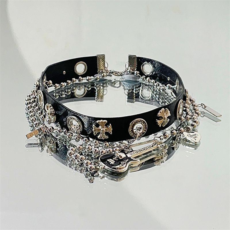 

Чокер Yabi Wind Черное кожаное ожерелье Женские аксессуары Guitar Tassel Black Leather Collar