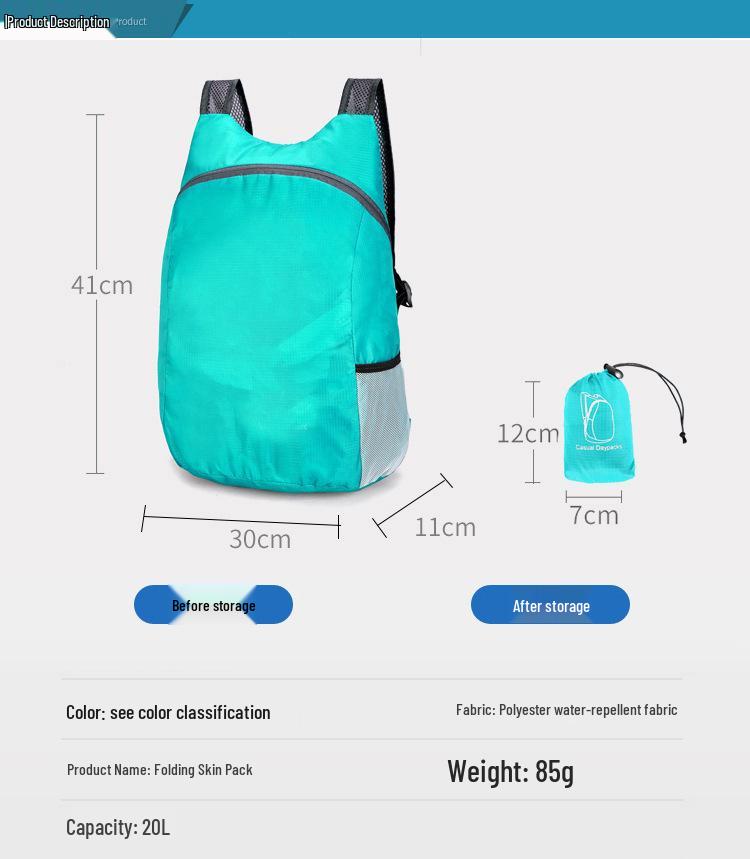 Ultralight Foldable Travel Backpack for Men & Women - Outdoor Sports Skin Bag