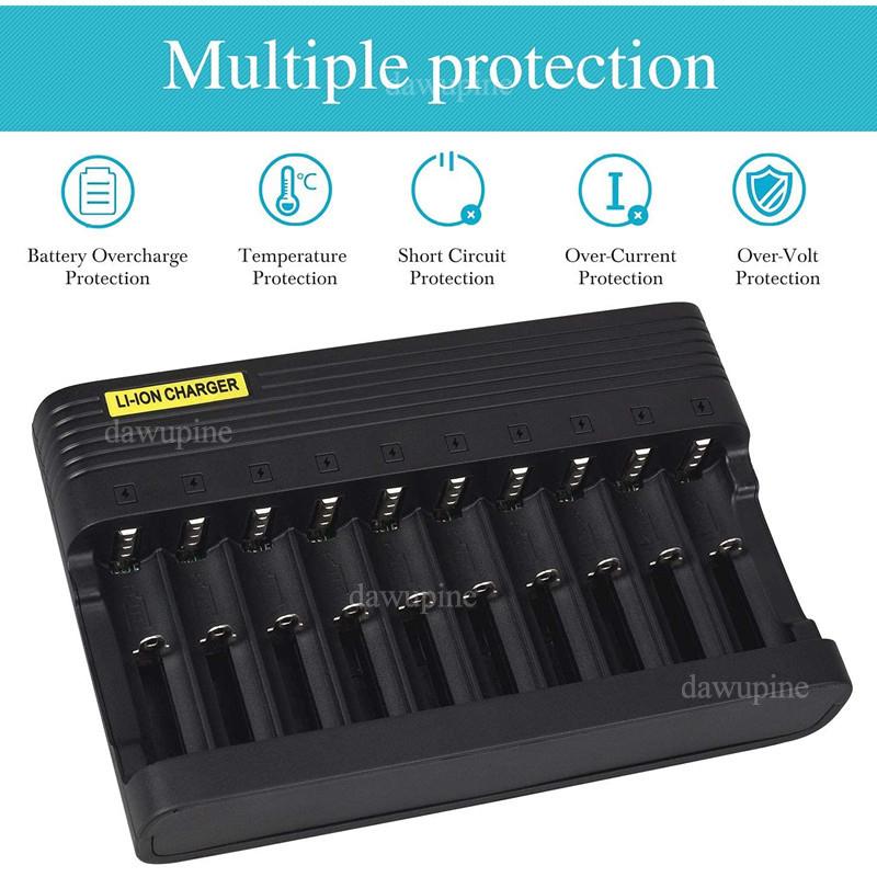 4.2V 6A 10 Slots 18650 Lithium Battery Charger for 14500 16340 16350 18500 26650 10400 18350 Rechargeable Batteries EU US PLug