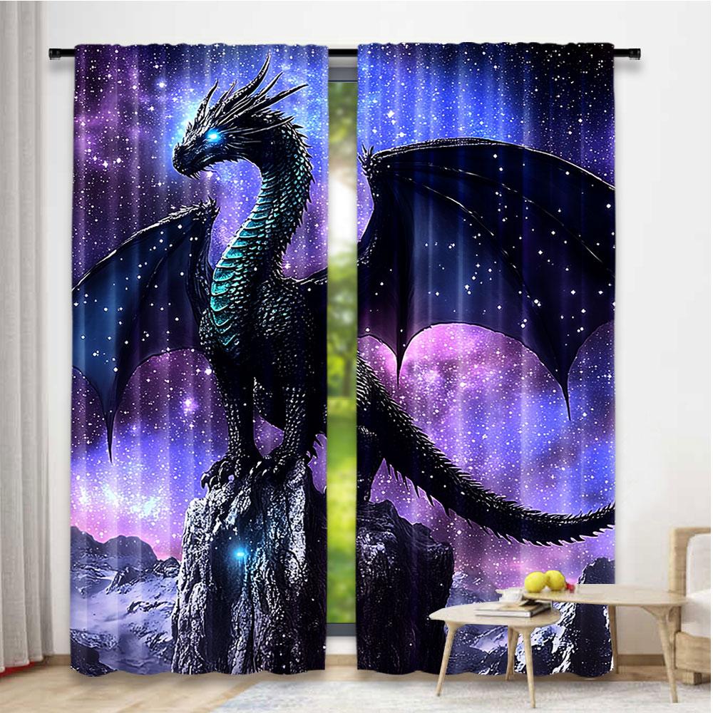 2Pcs Dragon Purple Nebula Curtains Mysterious Outer Space Suitable For Living Room Dining Room Bedroom Bathroom Office A