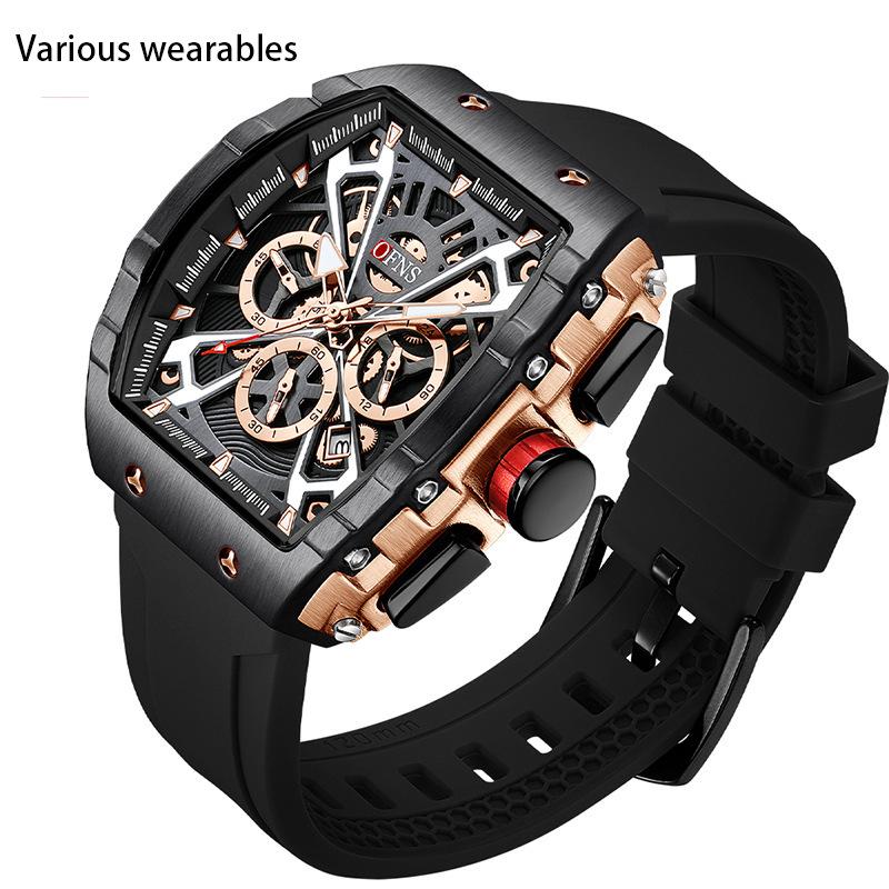 Men's Watch Barrel-shaped Fashionable Waterproof Quartz Watch Three Eyes Six Needles with Calendar Men's Watch