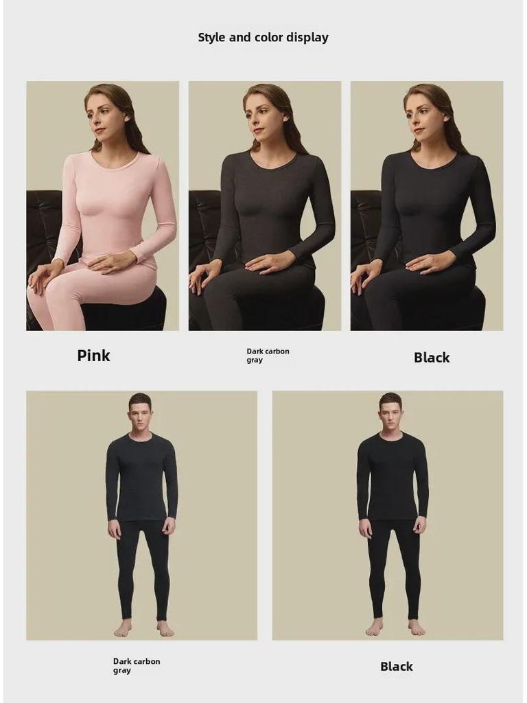 Couples' Comfortable Velvet Thermal Underwear Set with Thickened German Velvet - Round Neck Autumn Top and Winter Bottom Leggings