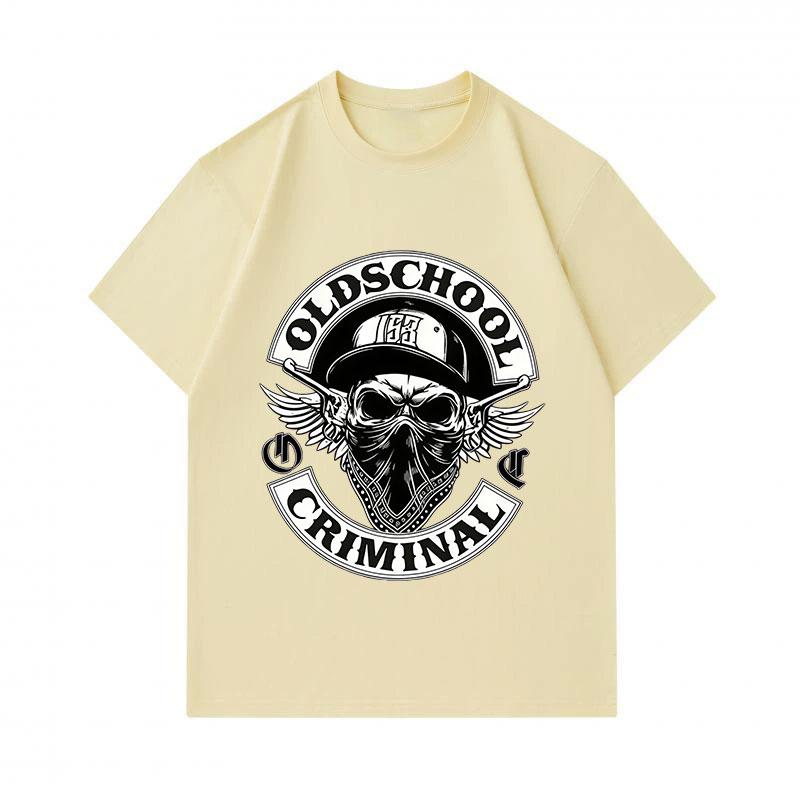 Herren 100% Baumwolle Rundhals Kurzarm T-Shirt, Old School Kriminelles Totenkopf Muster Lässiges Streetwear Atmungsaktives Oberteil für den täglichen Gebrauch