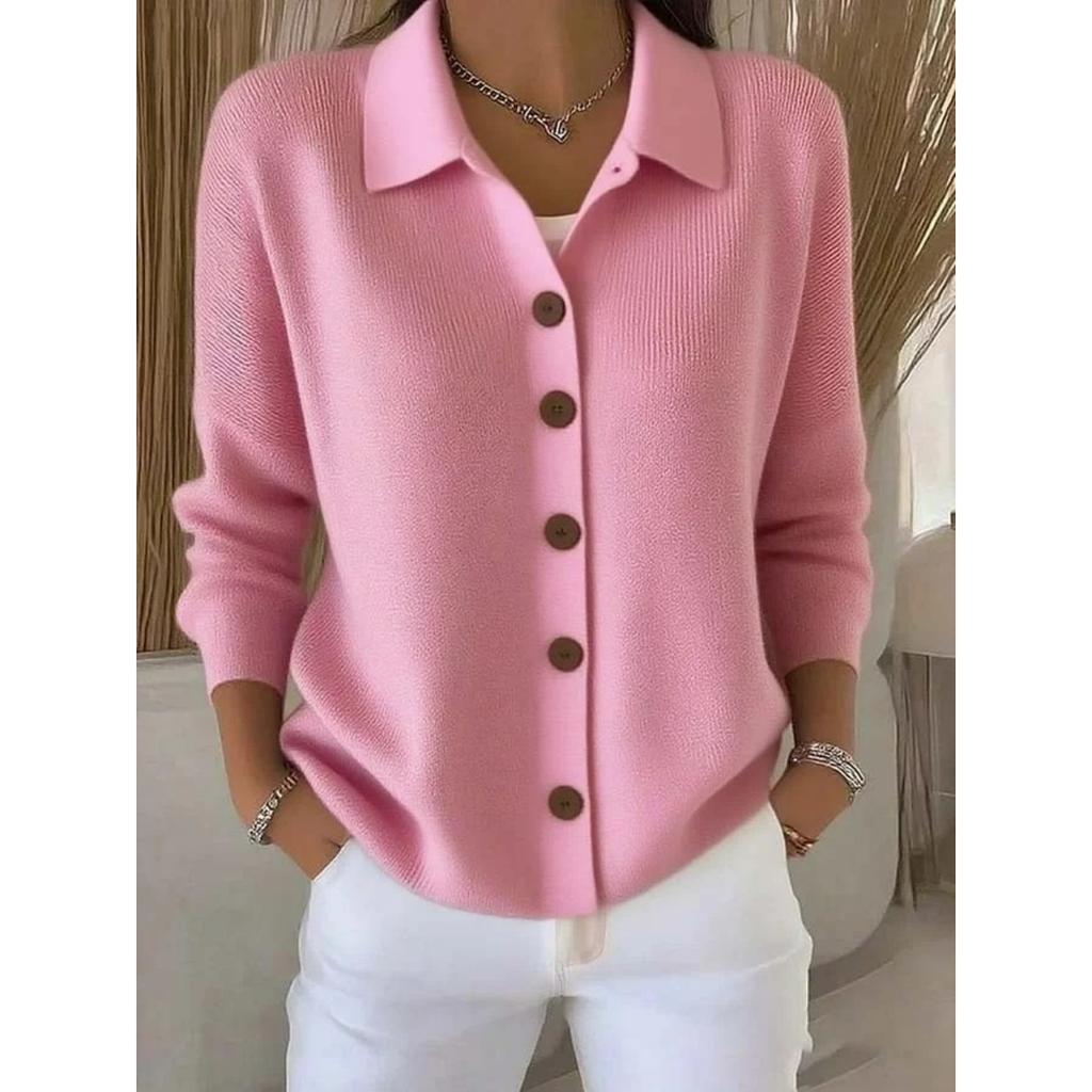 Button Knitted Lapel Sweater Cardigan Jacket Autumn and Winter Solid Color Casual Fashion Women's Clothing