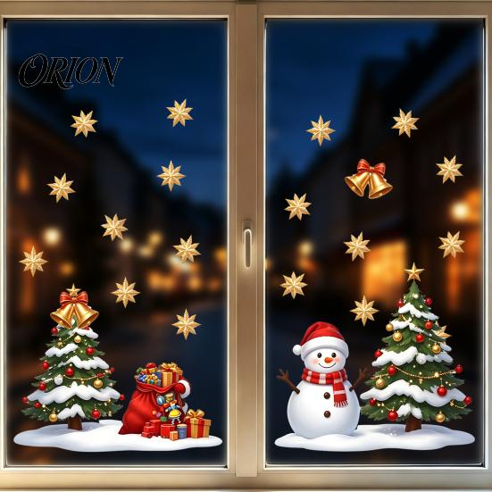Christmas Window Clings Static Sticker, Creative Snowman Tree Pattern PVC Decal, Waterproof Easy Peel Glass Stickers Reusable Festive Wall for Living