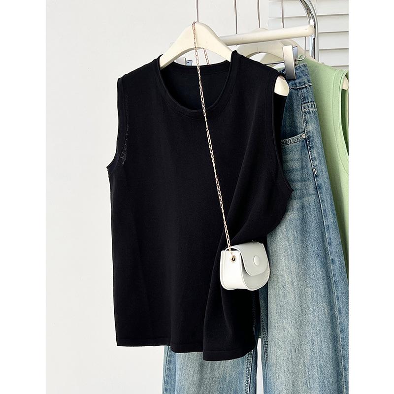 

Plus Size Women s Versatile Sleeveless Round Neck Top - Summer Vest with Concealed Side Coverage 2XL (135-165 jin) чёрный