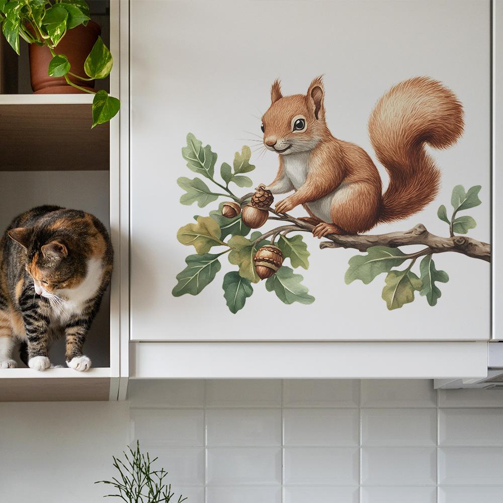 Painted Little Squirrel Branches Bedroom Living Room Entrance Hall Home Background Beautification Wall Stickers