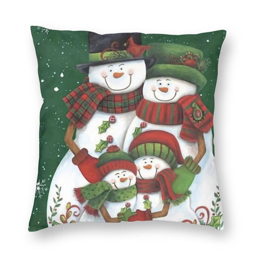 Christmas Snowman Pillowcase Doublesided Printing Polyester Cushion Cover Decoration Throw Pillow Case Cover Home Zipper X