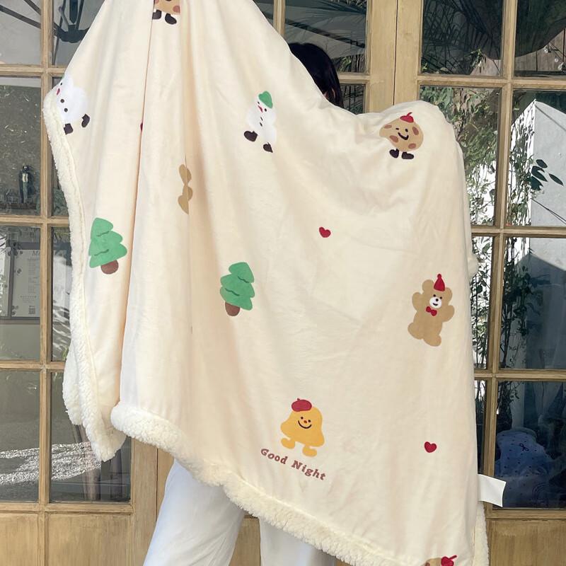 OEING Christmas Bear Double-Sided Lamb Fleece Blanket