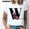 Kawaii English Alphabet Flowers Graphics Female T-Shirt 90S Summer Loose Short Sleeve Round Neck Female Tops Clothing
