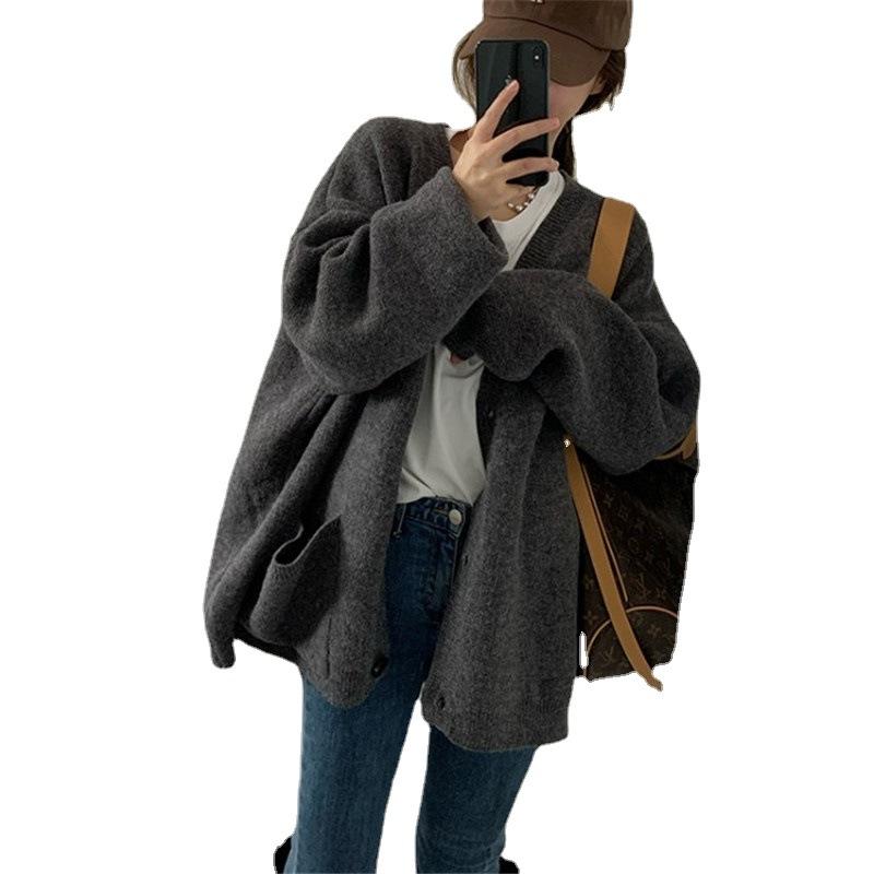 Weicher und lässiger Strickcardigan für Damen Herbst Neu Sanfter V-Ausschnitt Strickmantel