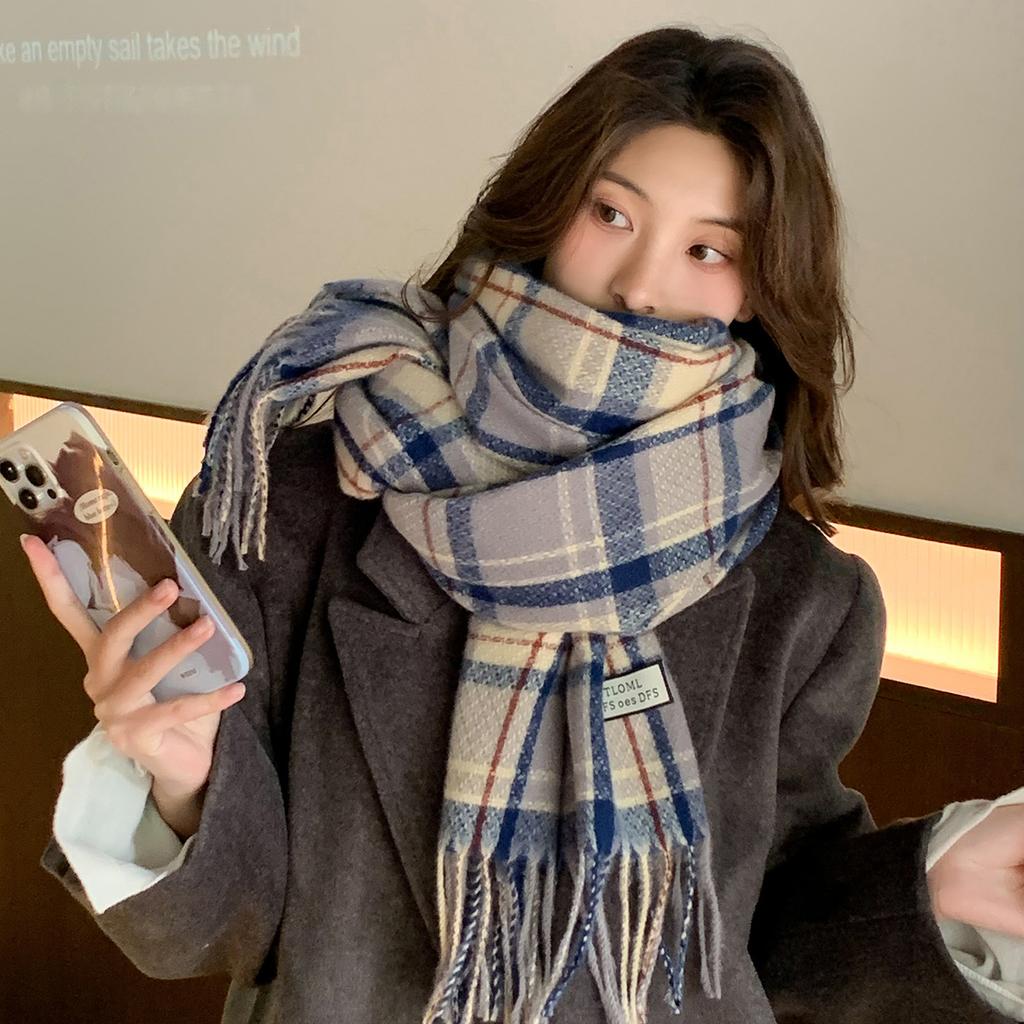 Clearance Korean Autumn and Winter Atmosphere Retro Warm Scarf Imitation Cashmere Plaid Scarf Winter New Versatile Student