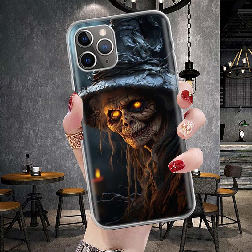 Halloween Moon Witch Horror Soft Phone Case For IPhone 11 17 Air 16E 16 Pro Max 15 + 14 Plus 13 Mini 12 Apple 7 SE 8 Fundas Coqu
