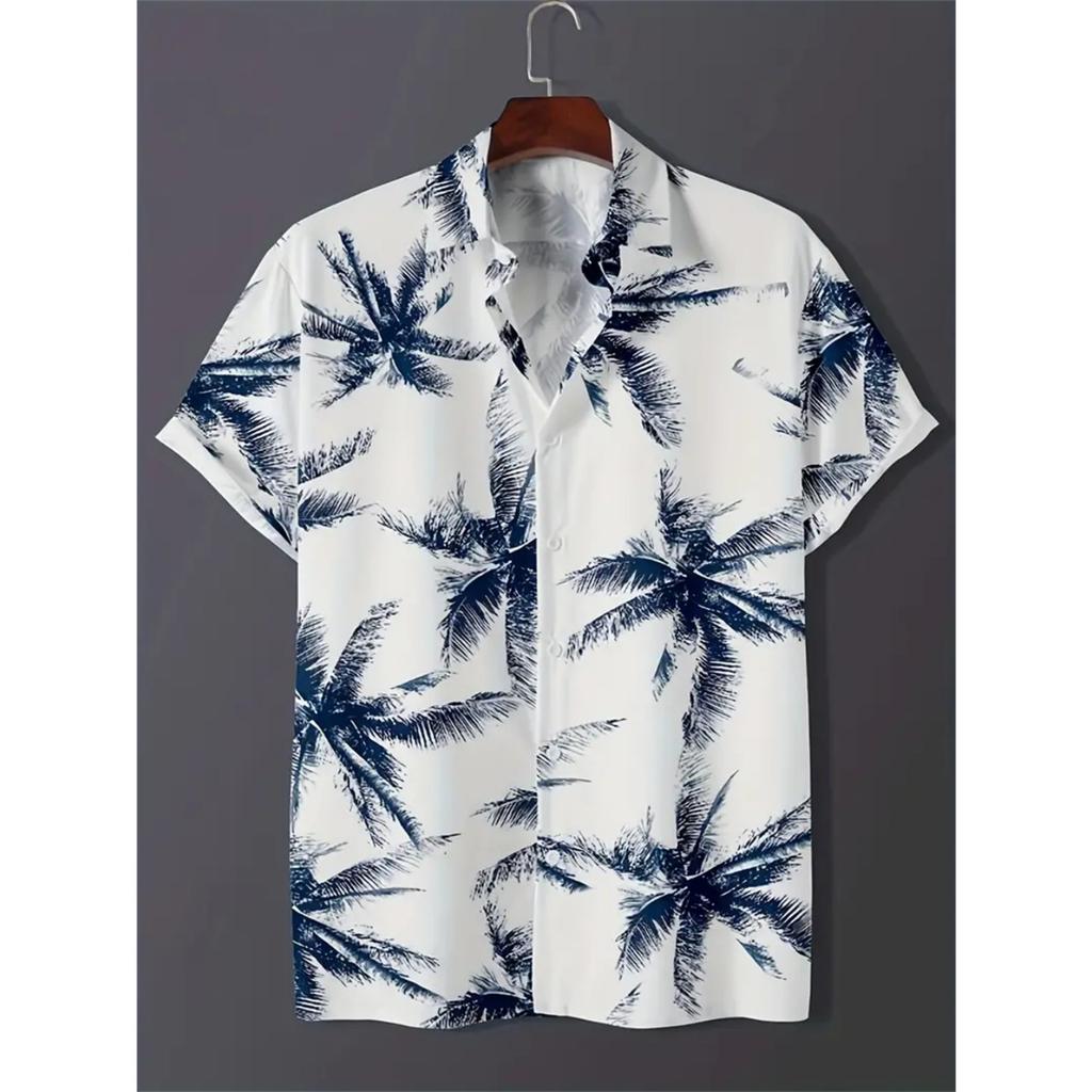 Men's Hawaiian Shirt White Harajuku Fashion Summer Daily Shirt Casual Printed Short Sleeve Shirts Loose Social Men's Clothing