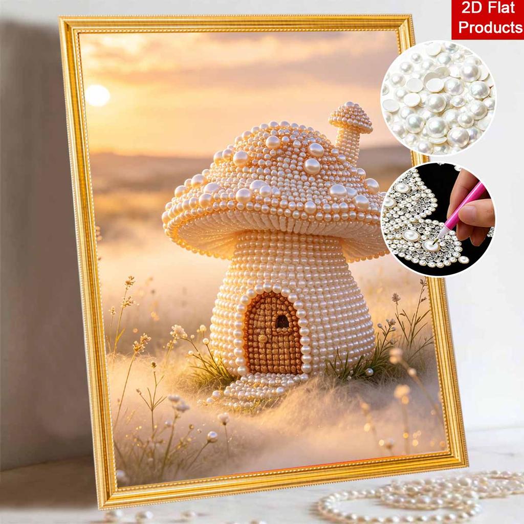 Handgemachtes Perlenmalerei-Set Skurriler Pilz DIY Rahmenloses 3D Perlenkunst Leinwand Kreative Freizeit Heimdekoration Geschenk