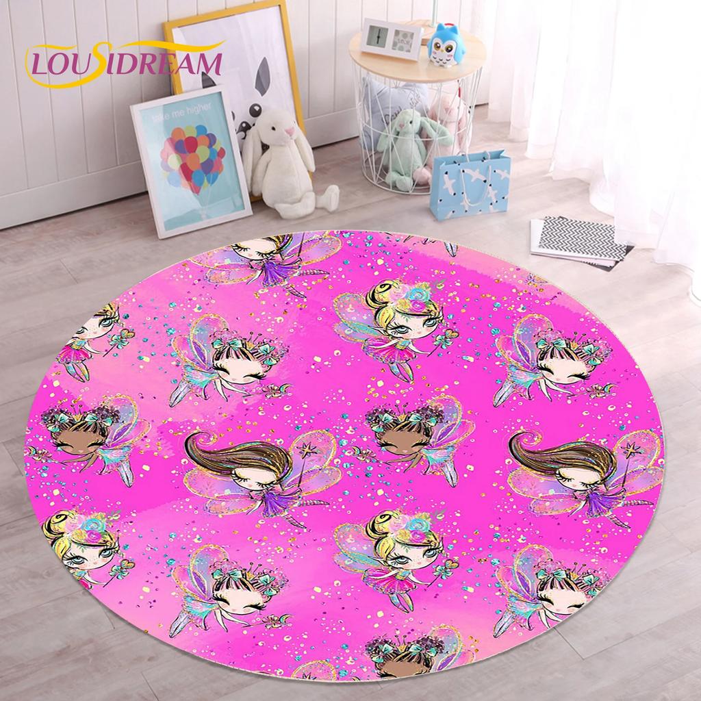 Cute Ballet Girl Ballerina Fairy Unicorn Cartoon Round Area Carpet Rug for Living Room Bedroom Kids Decor,Pet Area Rug Non-slip