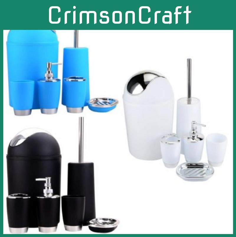 6 Accessory Bathroom Pc Set Soup Bin Soap Dish Dispenser Tumbler Hold Toothbrush