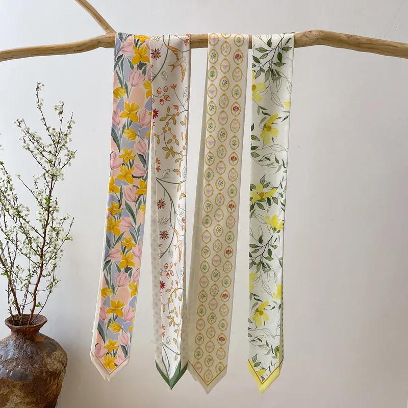 Long Hairband Skinny Neckerchief Women Hair Scarf Fashion Headband Cute Tie Scarves Silk Feel Luxury Print Bag Scarf For Ladies