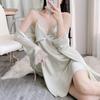 Sweet Princess Wind Ice Silk Nightdress Women's High Sense Pure Desire Thin Backless Sexy Suspender Lace Nightgown Two-piece Set