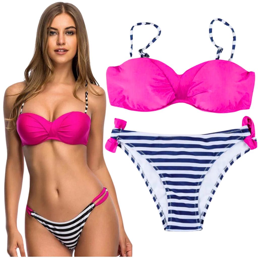 Women's two-piece padded swimsuit, pink top and bottom set, XL Women's two-piece padded swimsuit, pink top and bottom set, M