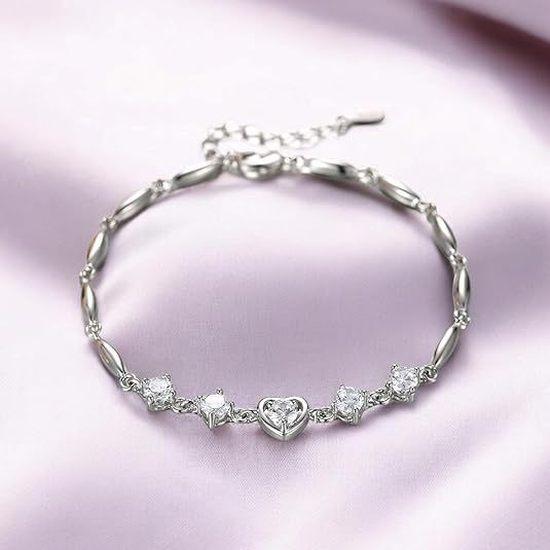 Heart-shaped bracelet, white gold-plated, couple's jewelry, Korean-style sweet bracelet, simple Valentine's Day gift, fashionable accessory for best